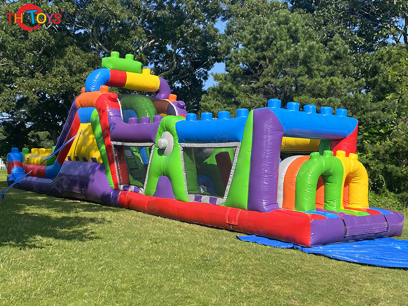 15x3m Customized Commercial Giant inflatable obstacle course, challenge obstacle course game with water slides