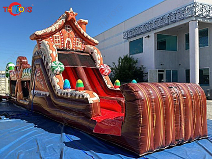 Inflatable Gingerbread Obstacle Sport Game for Christmas Commercial Inflatable Obstacles course Challenge