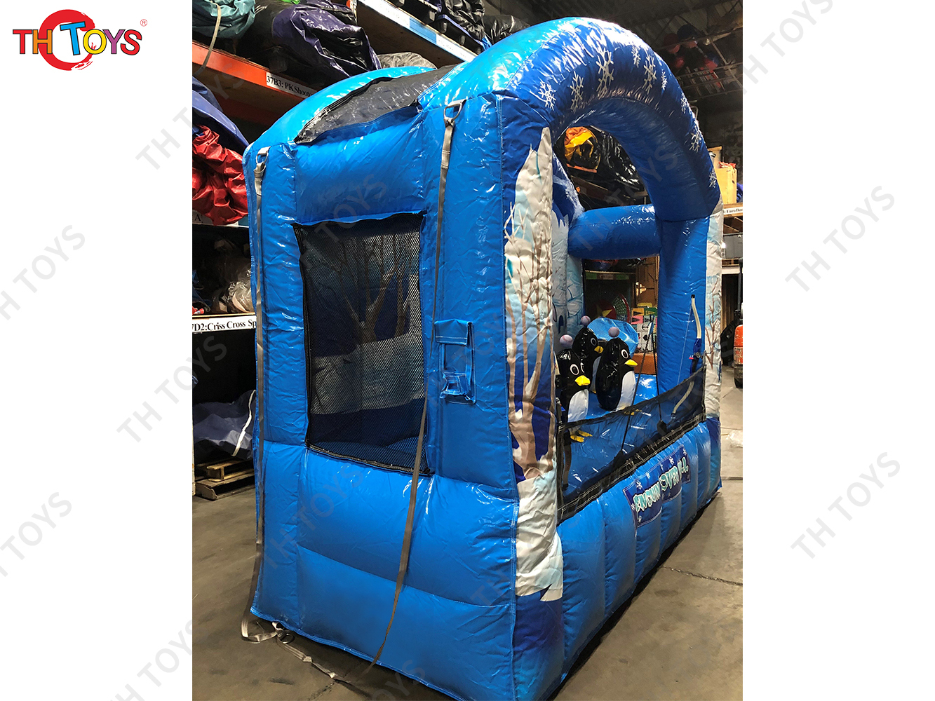 Commercial Grade Penguin Inflatable Carnival Gun Shot Game Hover Ball Shoot Range for Kids Party Rental