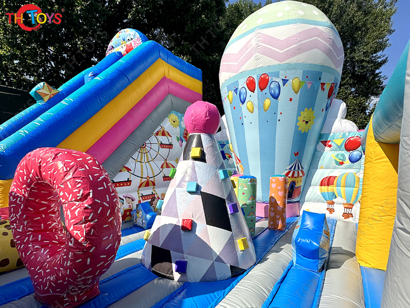 Inflatable Hot Air Balloon Bounce House for kids, 6x5m customized Inflatable Bouncy Castle With slide playground