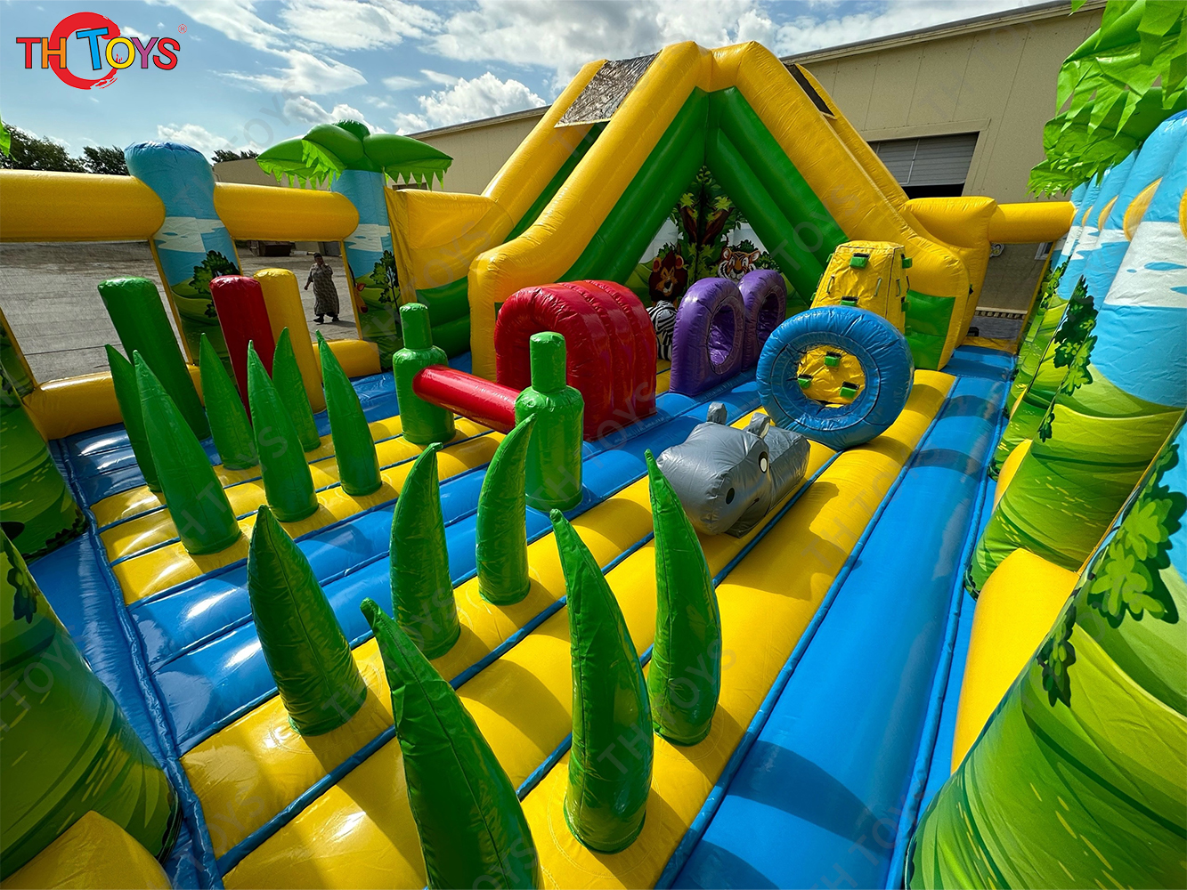 by ship to sea port，Amusement Park jungle Inflatable Fun City,commerical Forest Animals bouncy slide inflatable playground