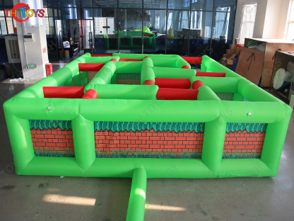 Kids indoor green inflatable funny maze haunted house game