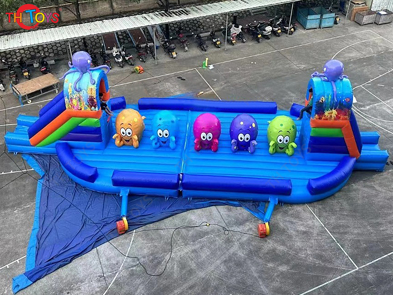 17m Big Inflatable Balls Jumping Obstacle Course Running Carnival Sport Game for Sale Inflatable Wipeout Sport Games