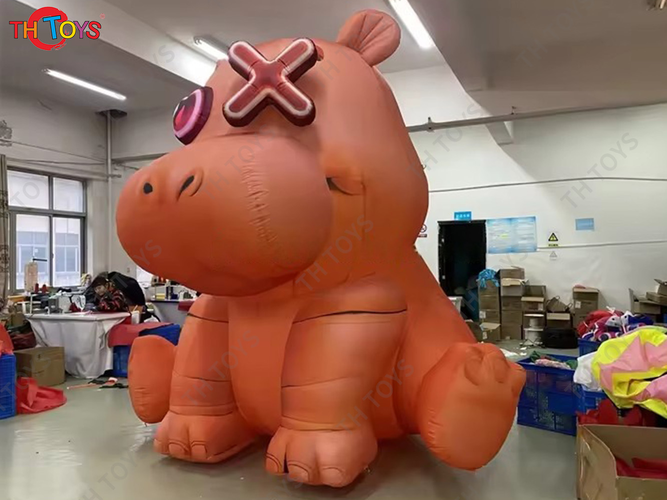 Lighting Inflatable Hippo Replica Wild Animal Cartoon for Event Decoration Light up Hippopotamus Cartoon Balloon