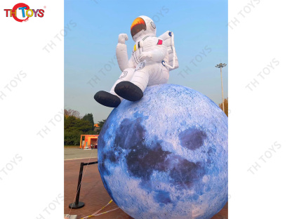 Inflatable Astronaut Sitting on Moon, 4m dia moon with spaceman inflatbles for Advertising Decoration