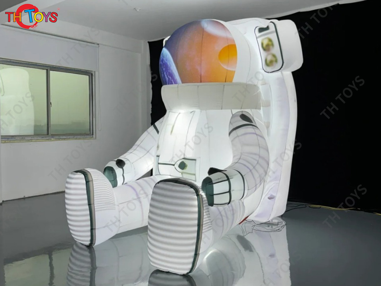 4m High Lighting Inflatable Astronaunt Model on Moon Sitting Inflatable Spaceman Air Balloon Advertising Ground Balloon