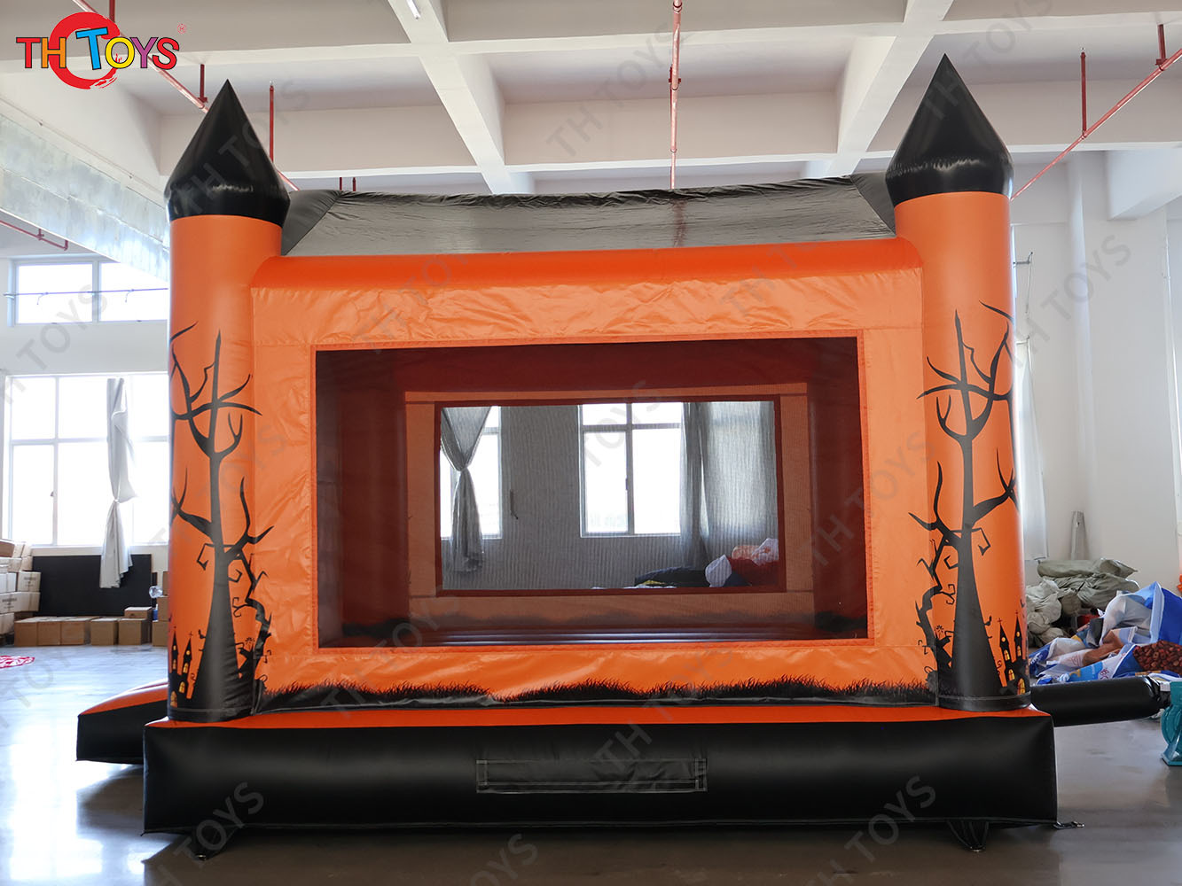 Inflatable Pumpkin Bouncer 4x4m Spooky Halloween Bounce House for Kids and Adults with Blower