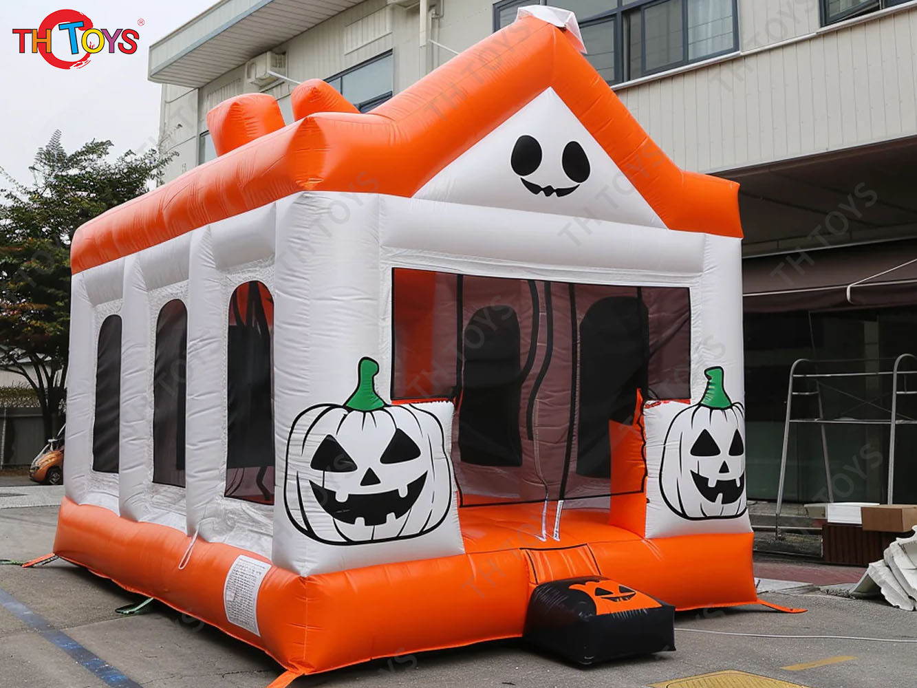inflatables Halloween party bouncy castle slide combo, customized pumpkin bounce house for events rental