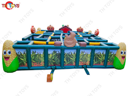 Halloween Theme Pumpkin Inflatable Maze with Corn Get Lost Patch Haunted House Outdoor Blow Up Inflatable Maze Laser Tag