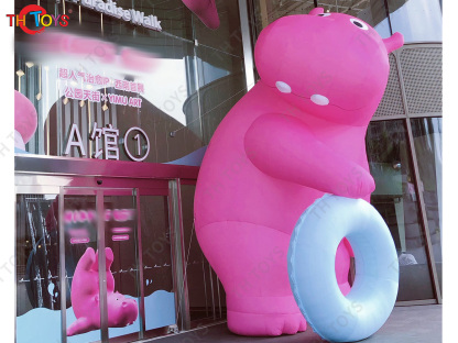 Pink Inflatable Hippo Model Custom Made Animal Hippo Cartoon Mascot Advertising Inflatables with Free Blower