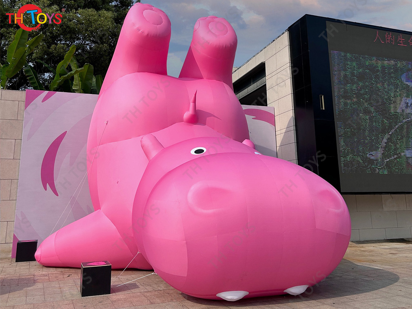Pink Inflatable Hippo Model Custom Made Animal Hippo Cartoon Mascot Advertising Inflatables with Free Blower