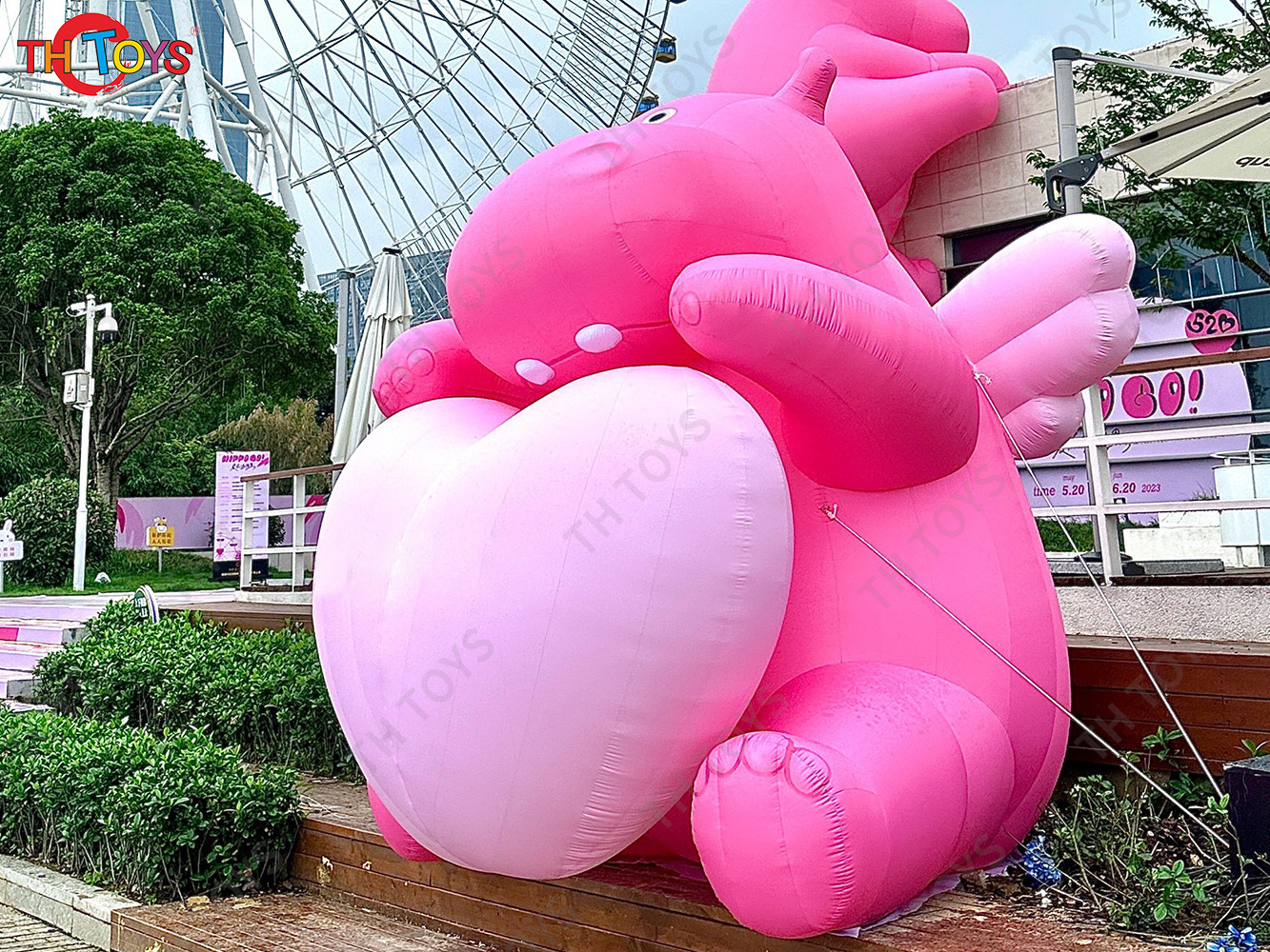 Pink Inflatable Hippo Model Custom Made Animal Hippo Cartoon Mascot Advertising Inflatables with Free Blower