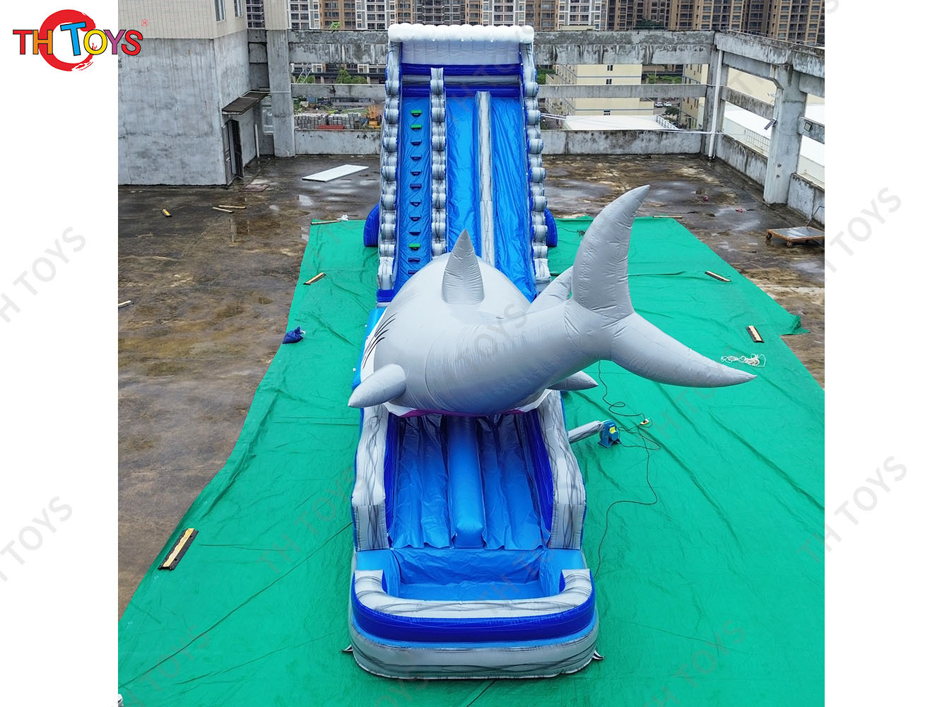 by ship to port,Shark Inflatable Water Slide With Pool for commercial rent,giant inflatable slide slip summer toys