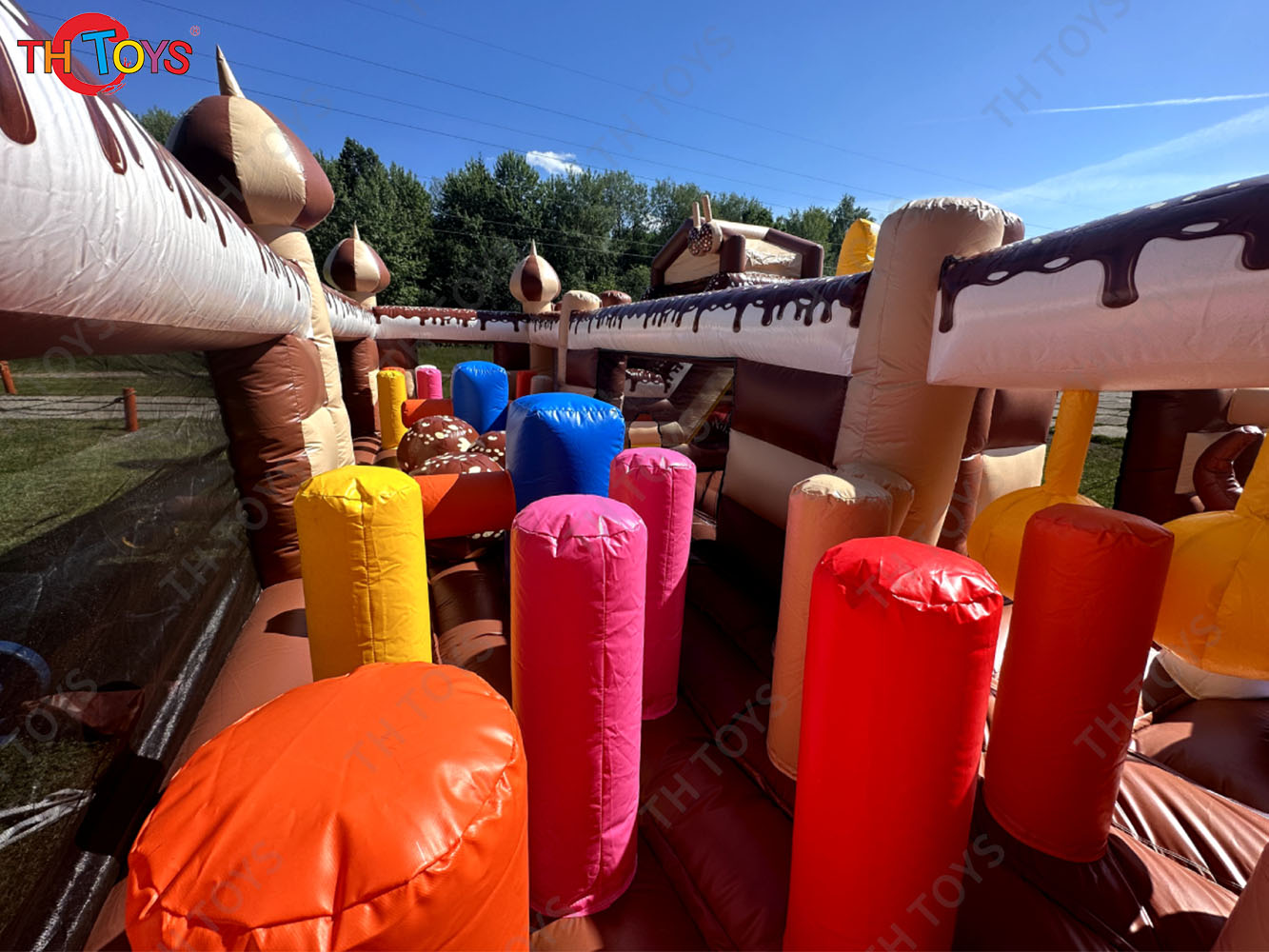 Customized Kids Amusement inflatable Bouncy Castle With Slide, Chocolate Theme commercial Inflatable obstacle course for sale