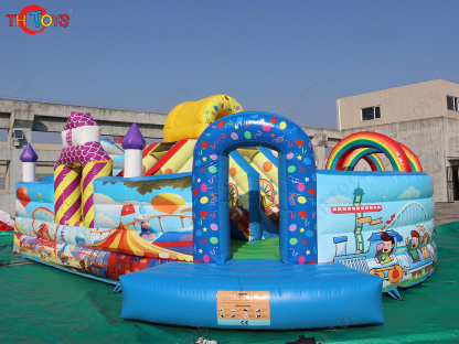 by ship to door, Fun Fair Kids Jumping Castle, 7.4x5.5m Outdoor inflatable Bounce House with Slide combos playground for party