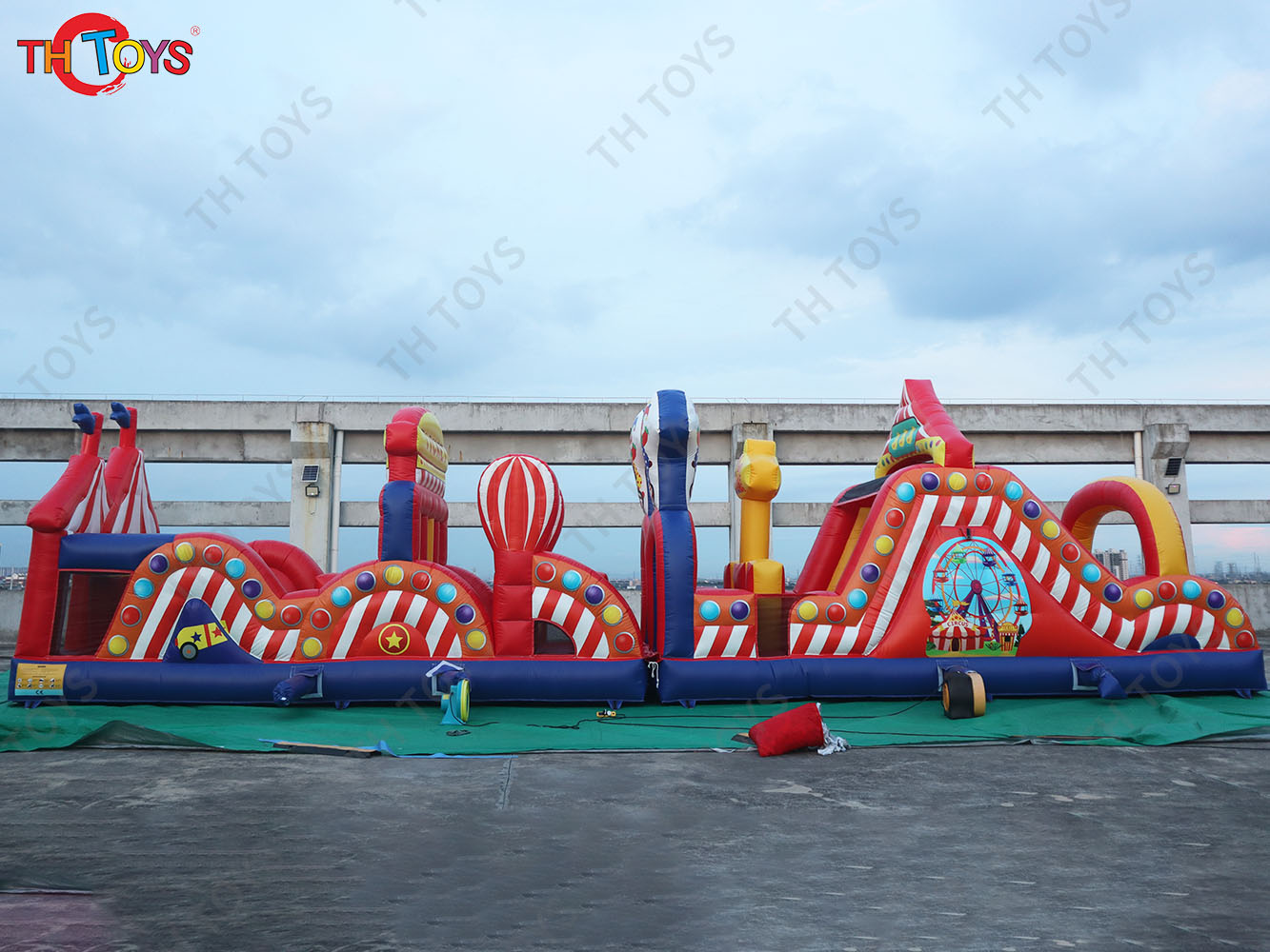 Carnival Theme Inflatable Obstacle Course,Giant Commercial Inflatable Obstacle Course With Bounce Slide