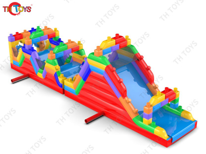 Building Blocks Inflatable Obstacle Course,Giant Commercial Inflatable Obstacle Course With Bounce Slide