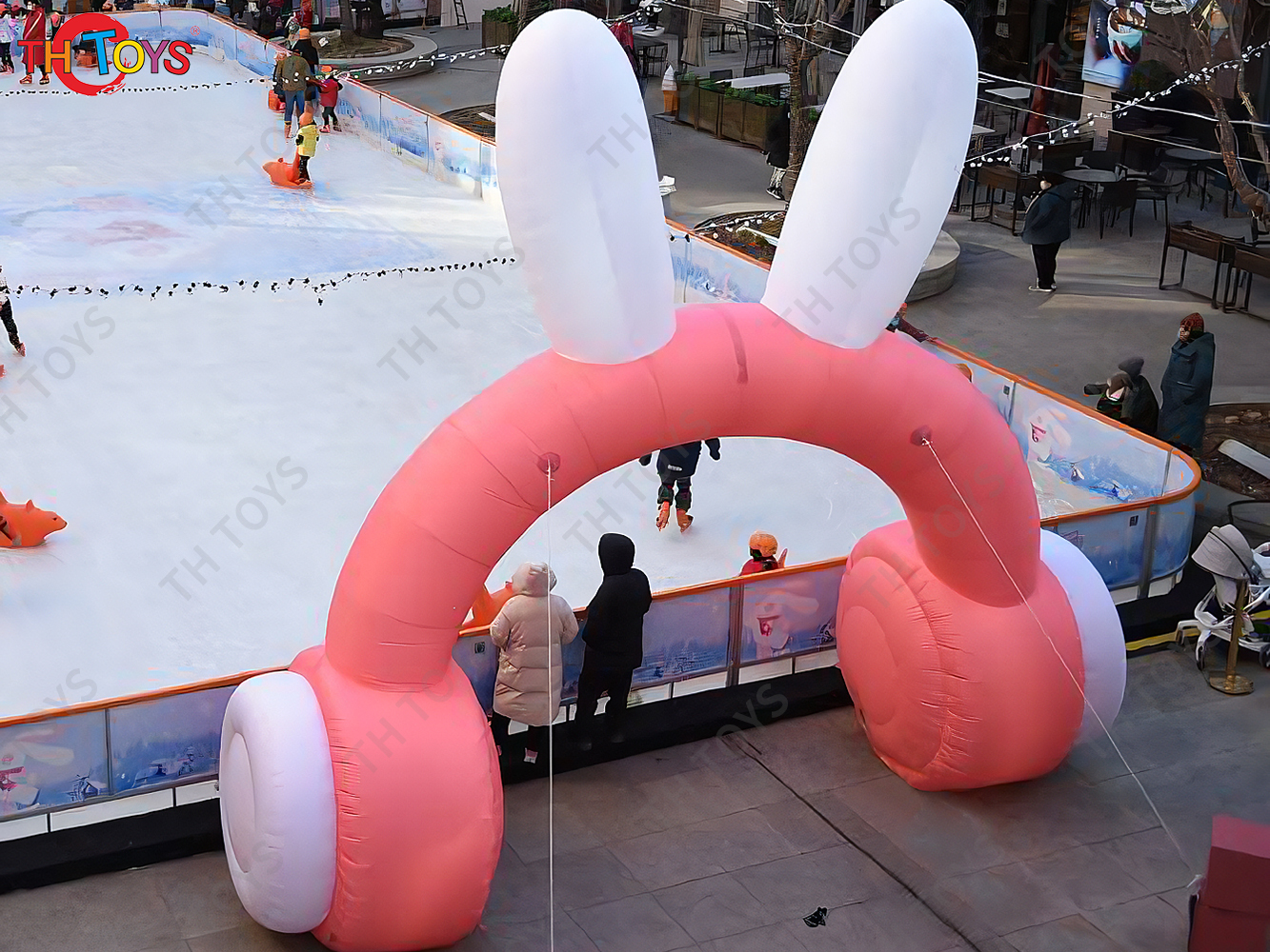 5m 17ft width Custom Inflatable Arch Rabbit Headphones, outdoor Pink Inflatable Archway with light