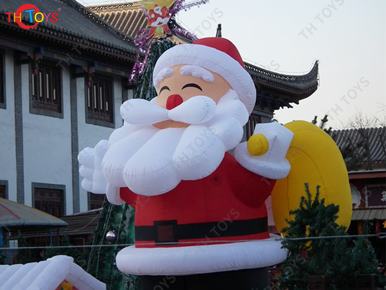 Christmas Man Inflatable Character Santa Claus, outdoor Advertising santa claus Inflatables with gift bag