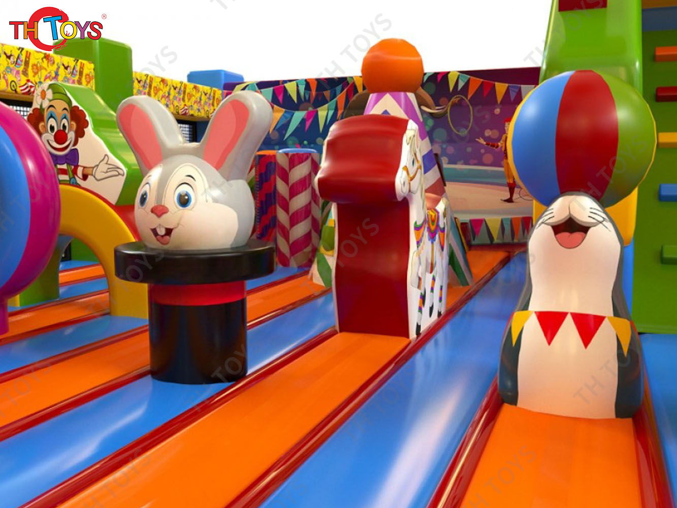 Newest Design Circus Carnival Inflatable playground, outdoor giant Inflatable Fun City with Bouncy slides