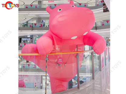Pink Inflatable Hippo Model Custom Made Animal Hippo Cartoon Mascot Advertising Inflatables with Free Blower