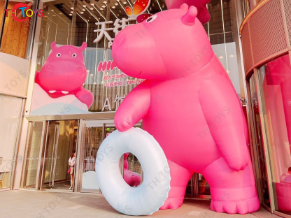 Pink Inflatable Hippo Model Custom Made Animal Hippo Cartoon Mascot Advertising Inflatables with Free Blower