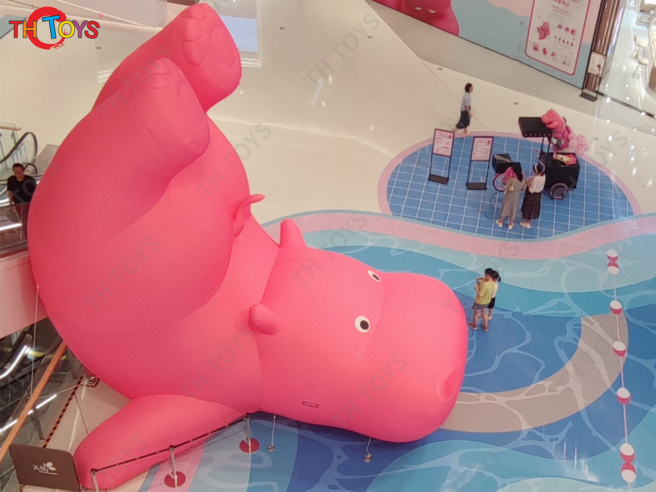 Pink Inflatable Hippo Model Custom Made Animal Hippo Cartoon Mascot Advertising Inflatables with Free Blower