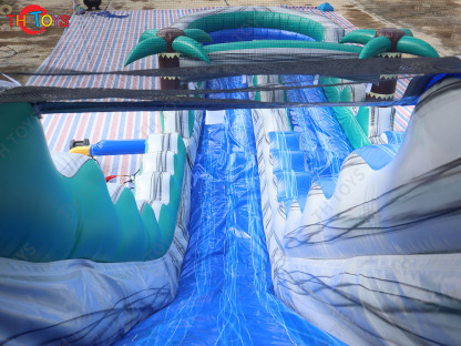 14m giant inflatable water slide, customized Inflatable Tropical Water Slide n slip with Pool for commercial rental