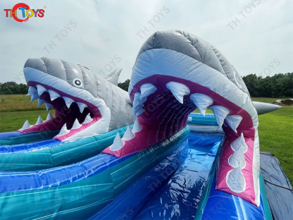 inflatable water slide, customized shark Inflatable slide with Pool for commercial rental