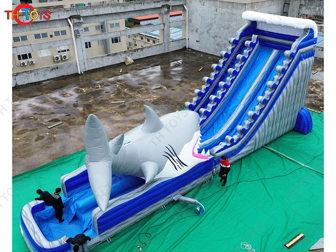 by ship to port,Shark Inflatable Water Slide With Pool for commercial 