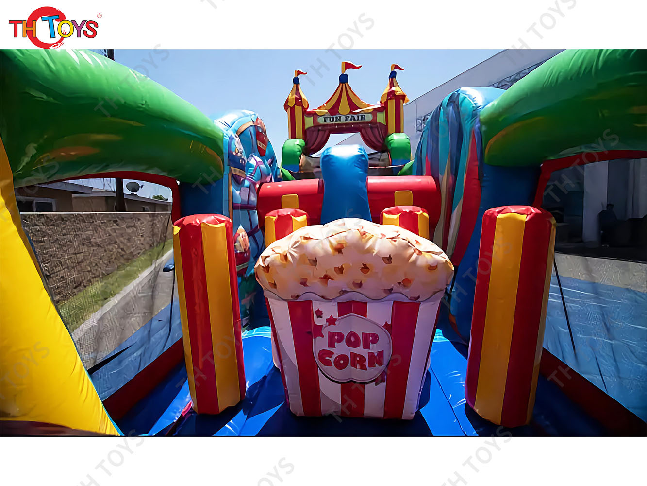 Circus funny inflatable obstacle course for kids, fun fair inflatable obstacle course bouncy castle with slide combos