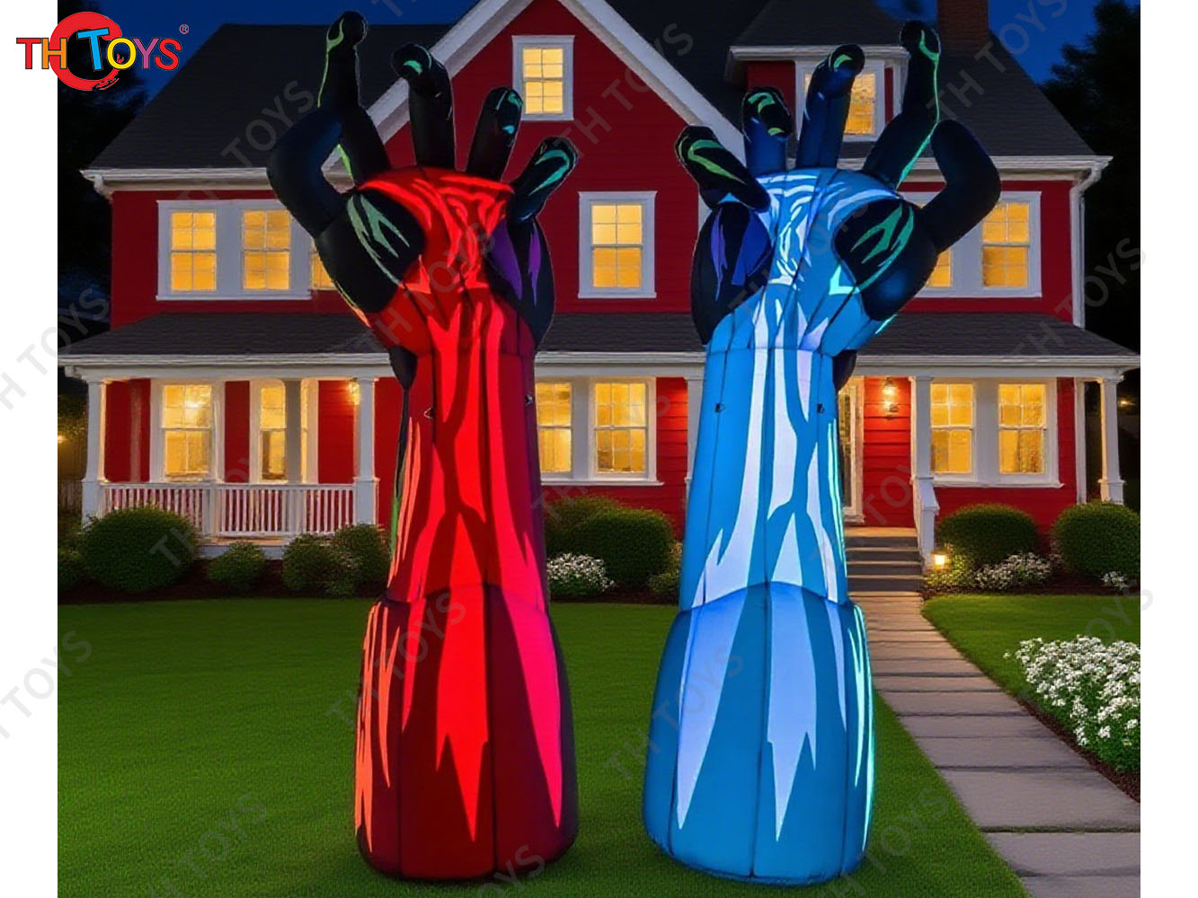 Fast Air Ship Halloween Terror Inflatable Hand Model LED Lighting Halloween Glow Inflatable Hands Ground Balloon for Event Prop