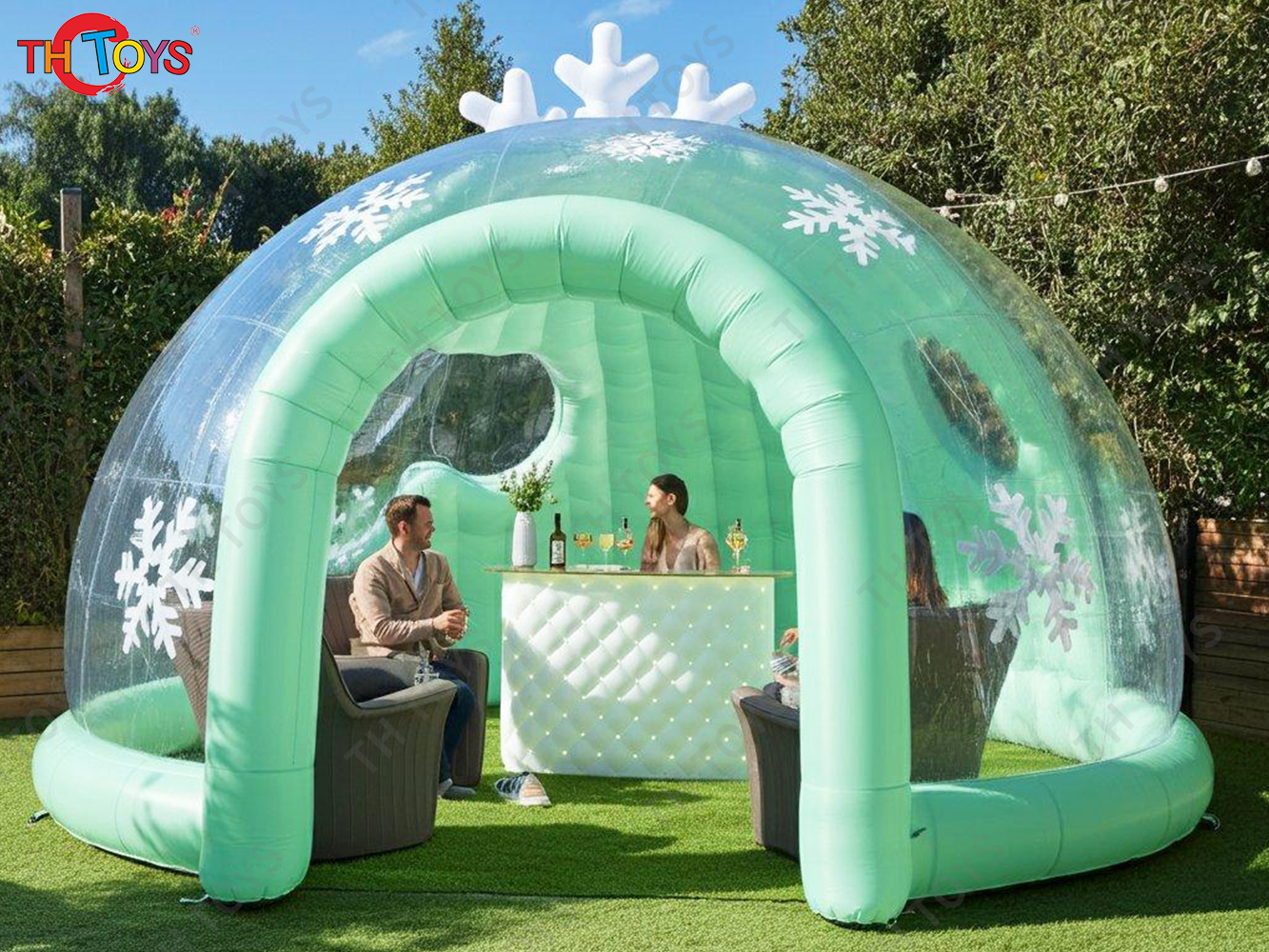 Outdoor Giant Transparent Inflatable Ice Bar Tent Blow Up Dome Tent with LED Lighting for Carnival Party