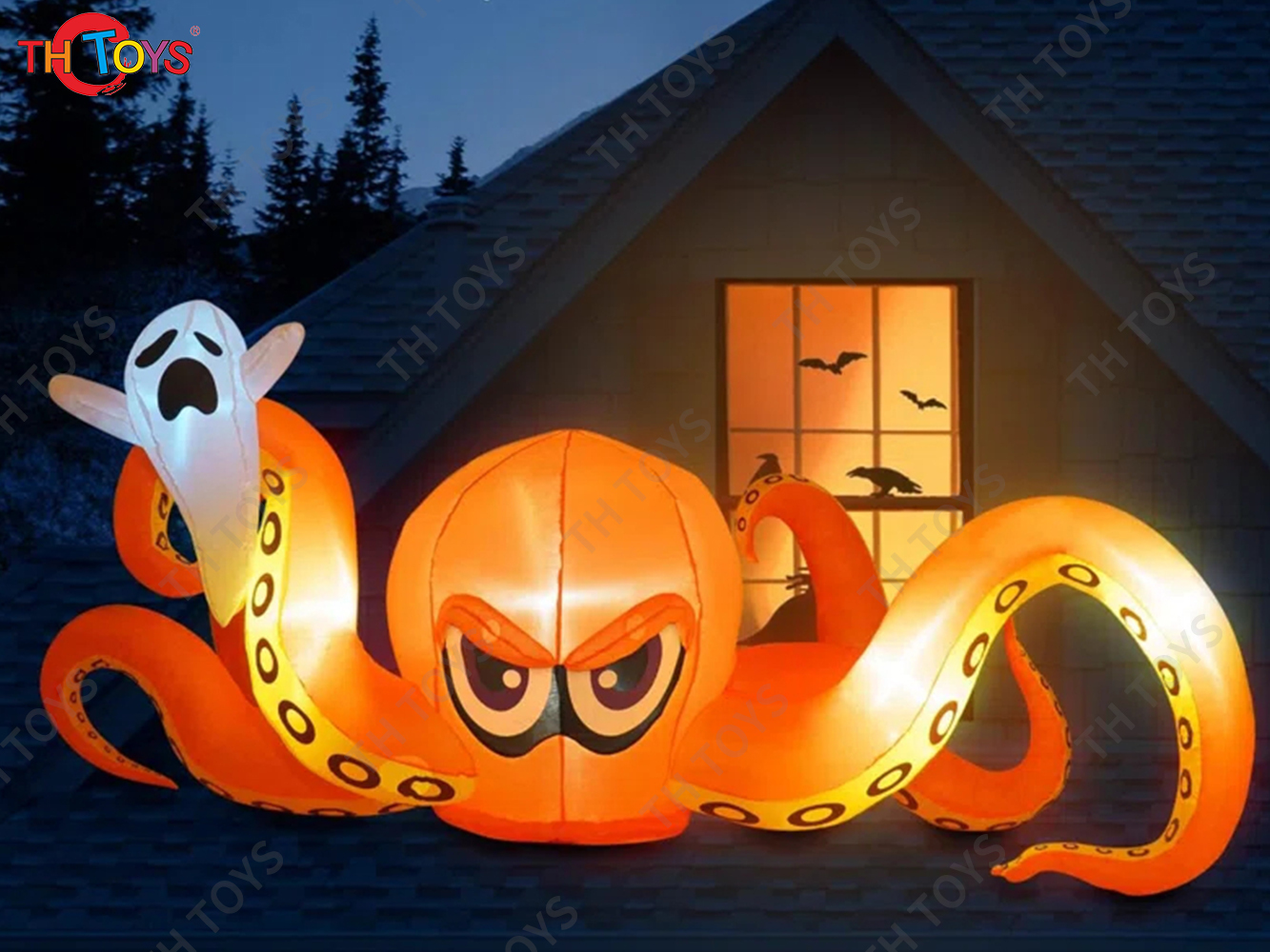4M 5M Giant Inflatable Cartoon Octopus Air Blow Squid with Tentacles Nightclub Wall Decoration Halloween Event Advertising Props