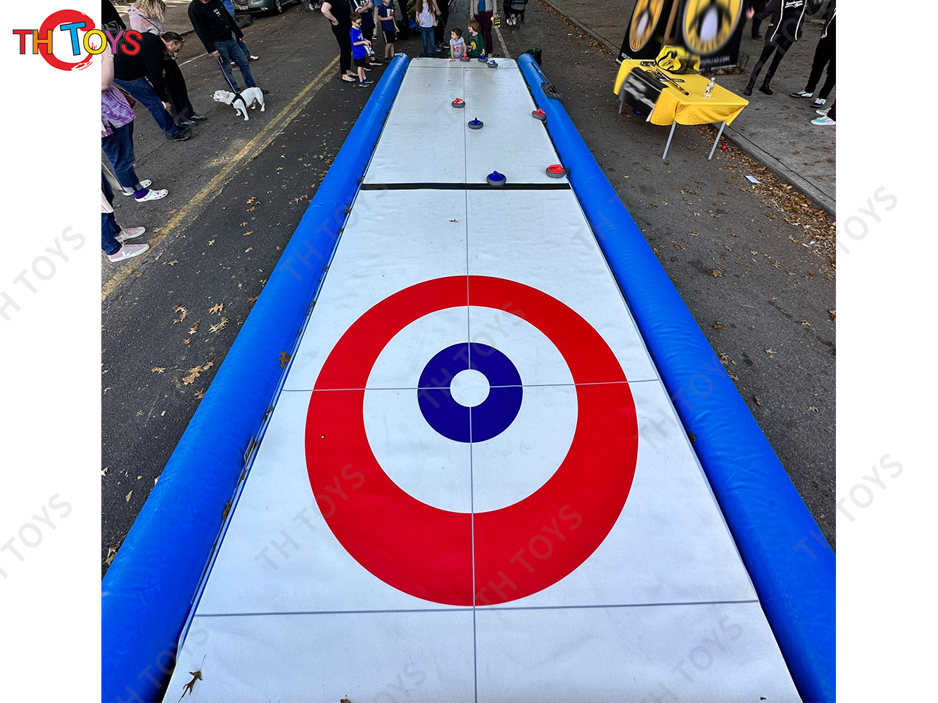  6x2.5m Portable Inflatable Street Curling Game Express Rink Floor Curling Lane With 8pcs Hovering Stones