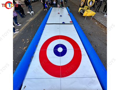  6x2.5m Portable Inflatable Street Curling Game Express Rink Floor Curling Lane With 8pcs Hovering Stones