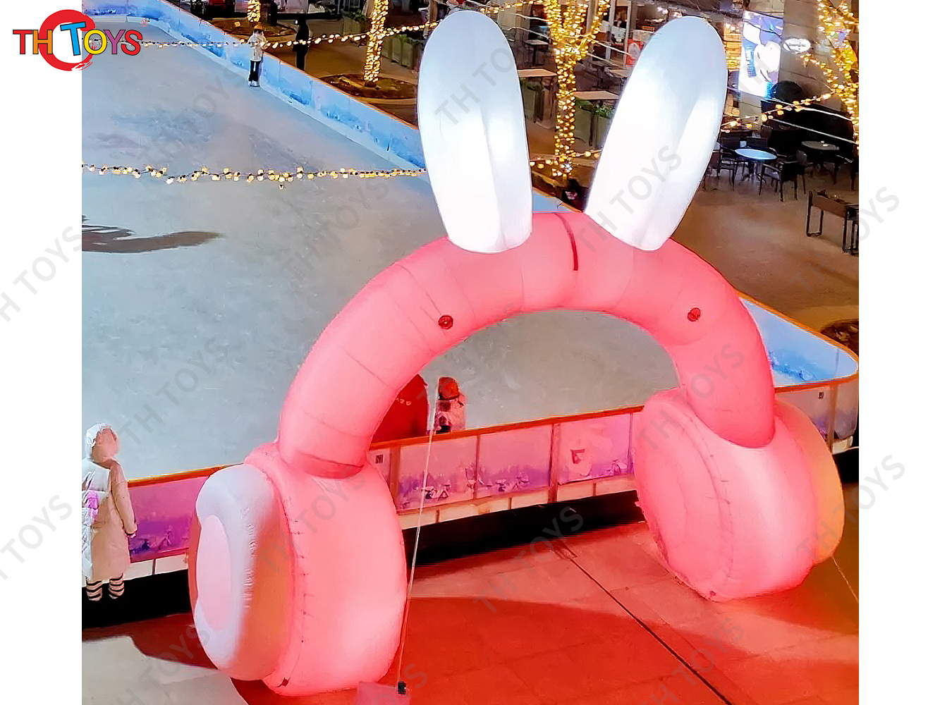 5m 17ft width Custom Inflatable Arch Rabbit Headphones, outdoor Pink Inflatable Archway with light