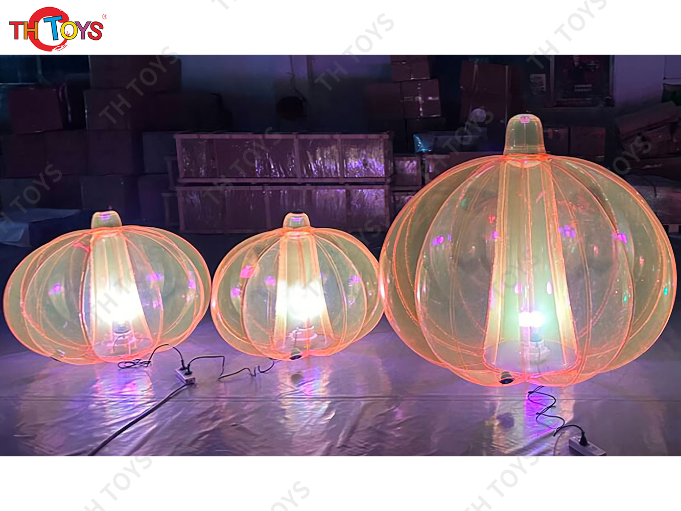 Giant Pumpkin Inflatable Lighting Transparent Inflatable Halloween Pumpkin Balloon Model Replica Ground Balloon for Advertising
