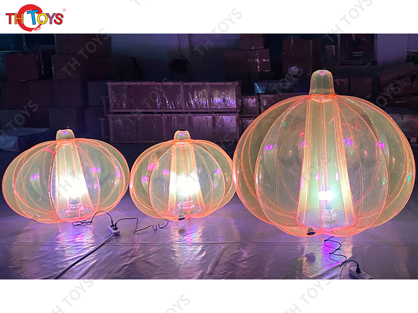 Giant Pumpkin Inflatable Lighting Transparent Inflatable Halloween Pumpkin Balloon Model Replica Ground Balloon for Advertising