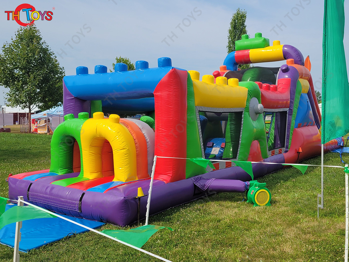 15x3m Customized Commercial Giant inflatable obstacle course, challenge obstacle course game with water slides