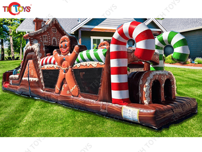Inflatable Gingerbread Obstacle Sport Game for Christmas Commercial Inflatable Obstacles course Challenge