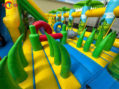 by ship to sea port，Amusement Park jungle Inflatable Fun City,commerical Forest Animals bouncy slide inflatable playground