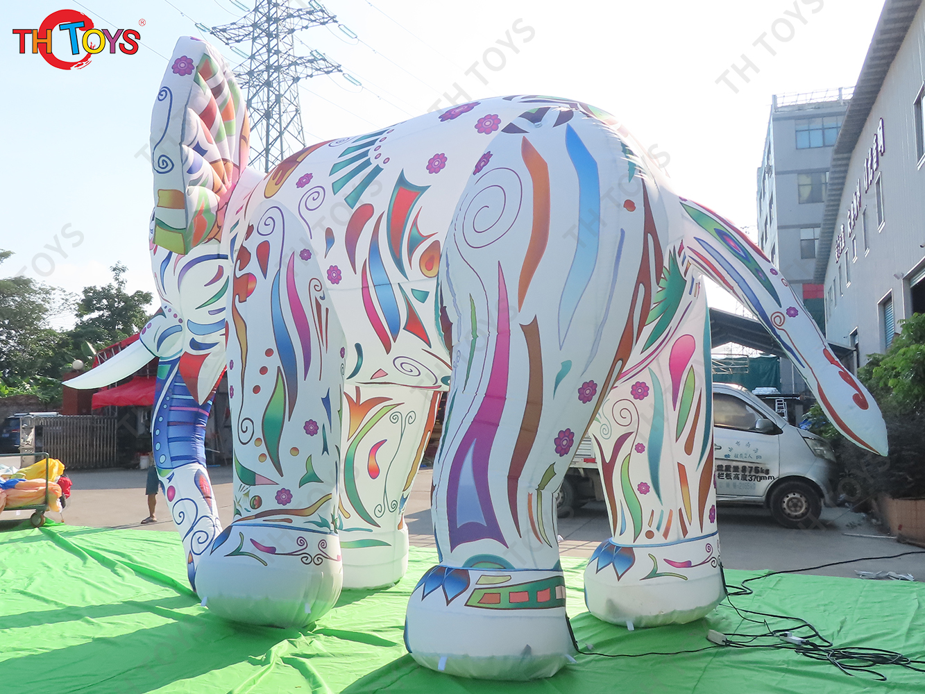 Giant Colorful printing Inflatable Elephant Animal Cartoon with Light for Outdoor Decoration