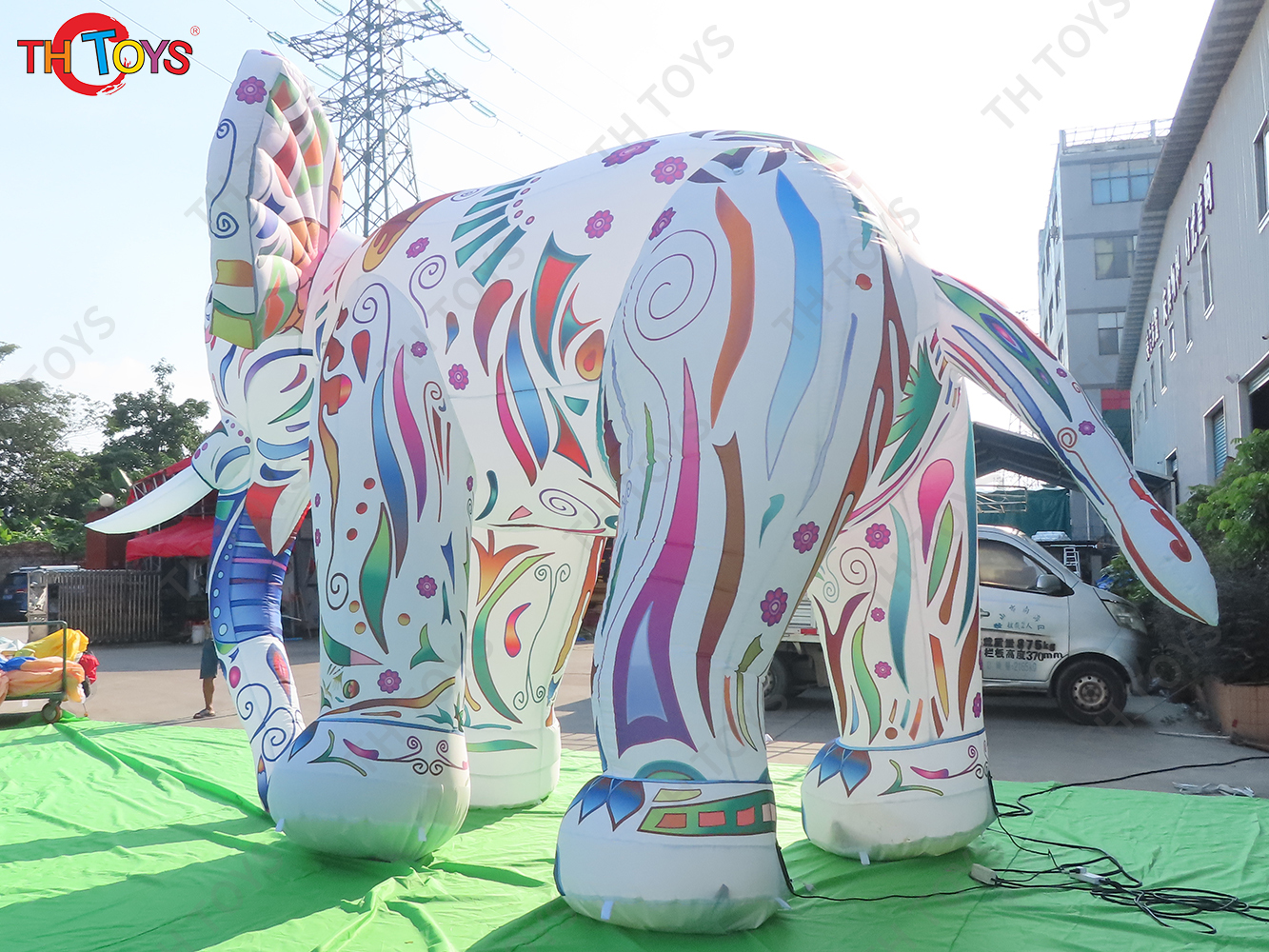 Giant Colorful printing Inflatable Elephant Animal Cartoon with Light for Outdoor Decoration