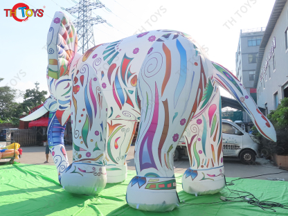 Giant Colorful printing Inflatable Elephant Animal Cartoon with Light for Outdoor Decoration