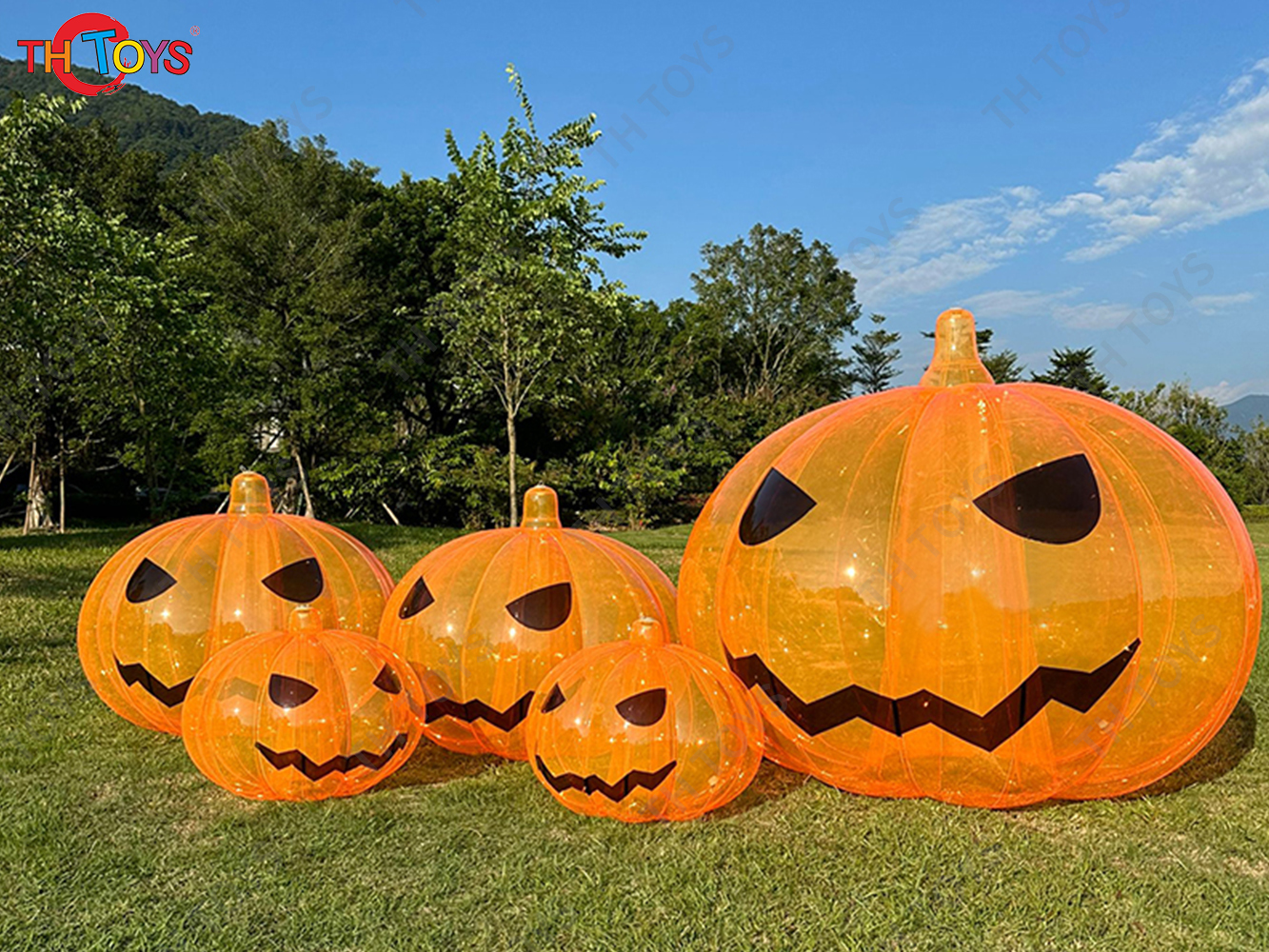 Giant Pumpkin Inflatable Lighting Transparent Inflatable Halloween Pumpkin Balloon Model Replica Ground Balloon for Advertising