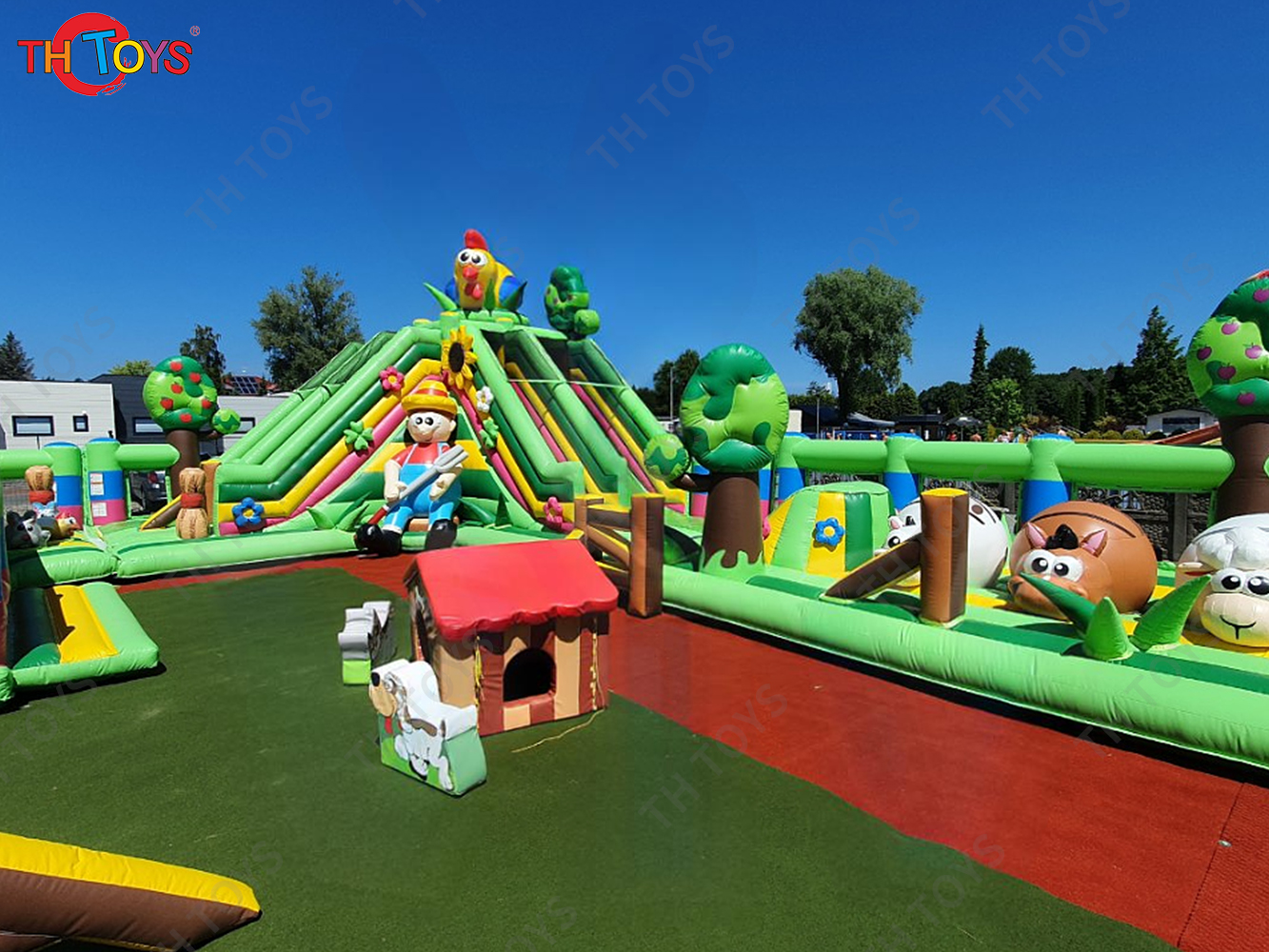 Commercial Giant Inflatable Playground Farm Portable Inflatable Fun City with Slide and Obstacles Customized Theme Bouncer Park