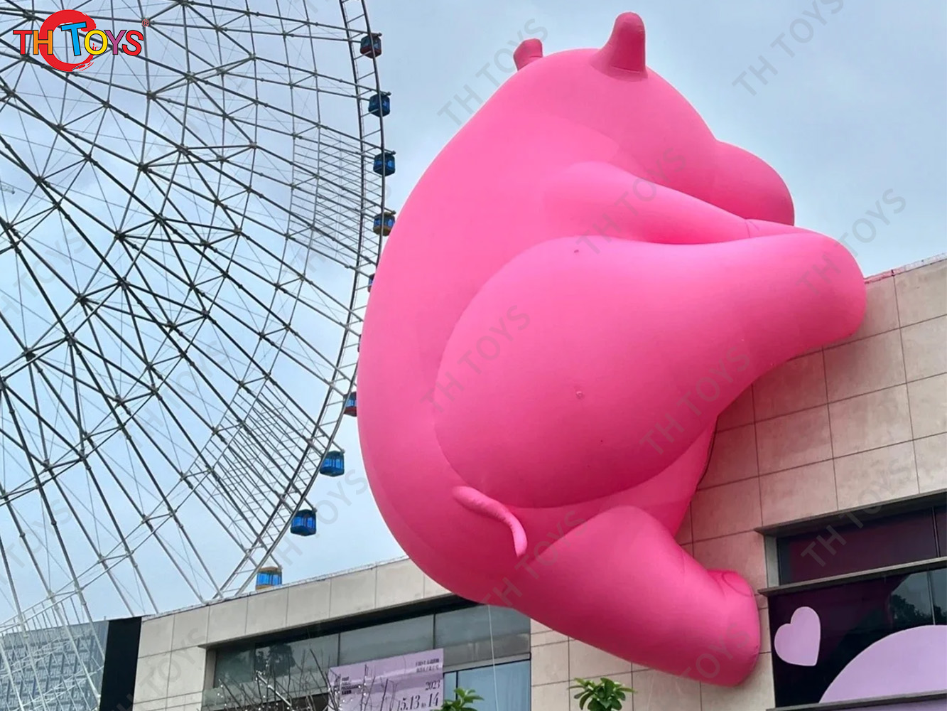 Pink Inflatable Hippo Model Custom Made Animal Hippo Cartoon Mascot Advertising Inflatables with Free Blower