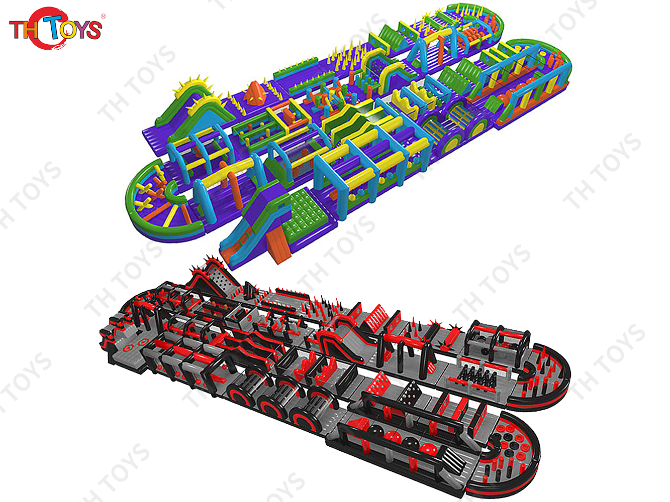50mL Giant Running Tunnel Big Inflatable Obstacle Course Bounce House For Outdoor fun play