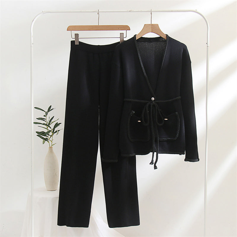 Wool Knit Two Piece Set Solid Color